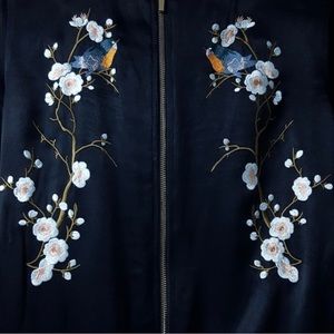 Bomber Zara Noir Brodé Motifs Floraux Orientaux - Taille M - Occasion Très Bon état - Style Blogger